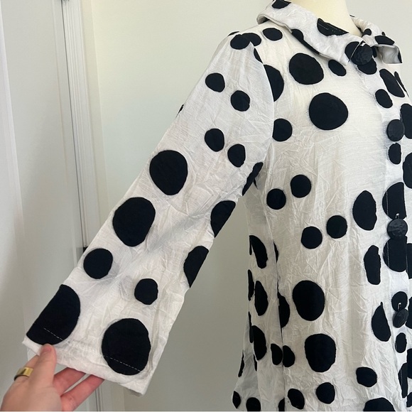 YUSHI Women’s Crinkle Print JACKET Black White Polka Dot ART TO WEAR Sz M - Picture 5 of 15